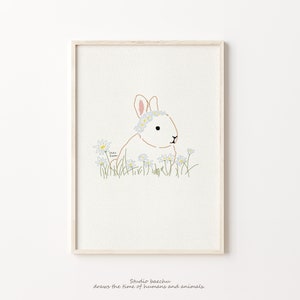 Bunny Line Print, Bunny Rabbit Print, Line Drawing, Easter Bunny Baby Animal Print, Nursery Animal Prints, Digital Download image 1