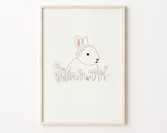 Bunny Line Print, Bunny Rabbit Print, Line Drawing, Easter Bunny Baby Animal Print, Nursery Animal Prints, Digital Download