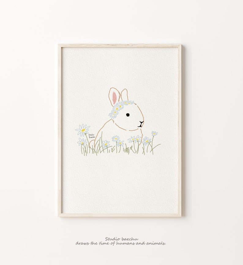 Bunny Line Print, Bunny Rabbit Print, Line Drawing, Easter Bunny Baby Animal Print, Nursery Animal Prints, Digital Download image 1