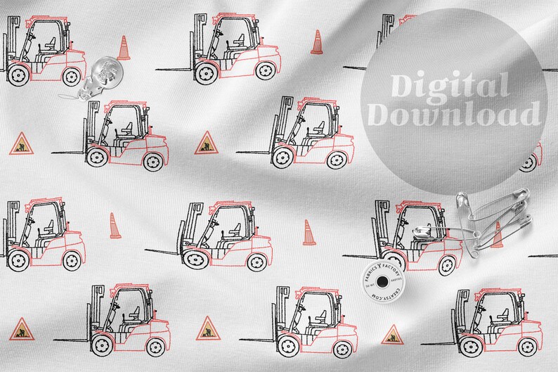 Forklift Pattern, Crane Forklift Digital Paper, Construction Trucks