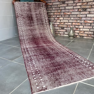 Free ship rug,8’4x2’6feet,purple rug,aztec rug,257x80cm,purple runner rug,Turkish runner rug,kitchen rug,corridor rug,decorative purple rug
