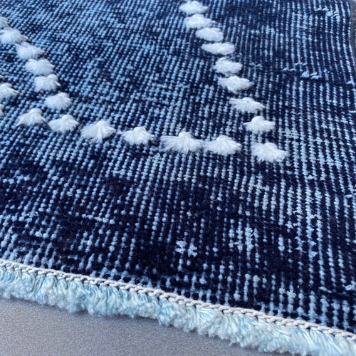 Small runner rug,4'3x2’1feet,aztec blue rug,moroccan runner shops rug,aztec rug,bohemian eclectic rug,vintage rug,blue door mat
