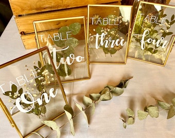 Wedding table numbers, Custom wedding table numbers, Glass frame table numbers, Table numbers, Pressed flowers, Framed table numbers