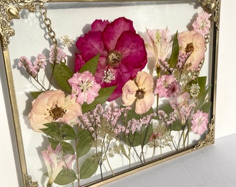 Pressed flower frame,Pressed flower frame, Botanical wall hanging, Vintage floating ornate frame, Retro glass frame 8x10”