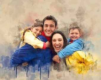 Watercolor Painting, Family Portrait, Family Digital Watercolor, Portrait from Photo, Sentimental Personalized Painting, Family Illustration