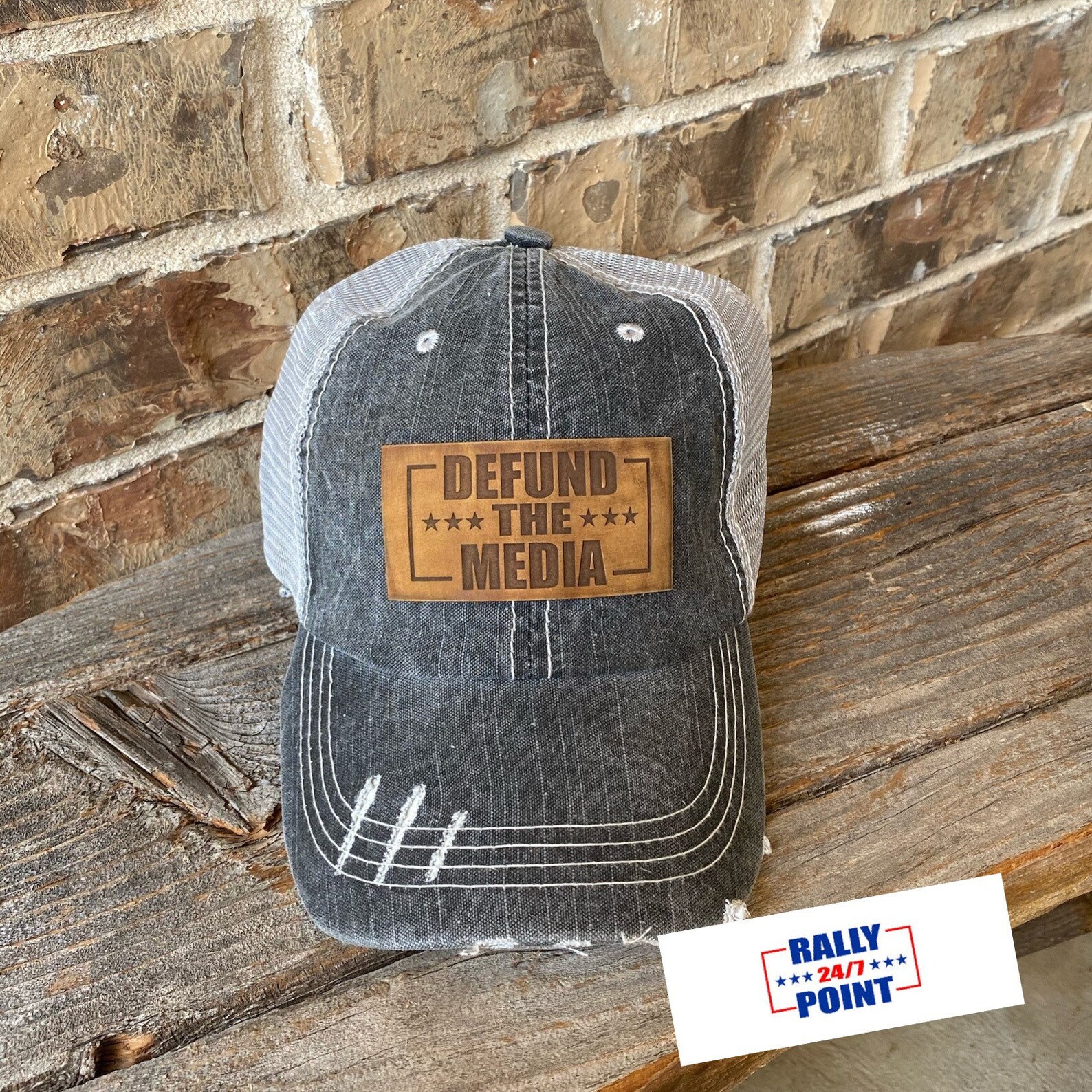 Defund the Media Leather Patch on Distressed Trucker Hat - Etsy