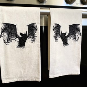 Two Lacy Bat Embroidered Tea Towels image 1