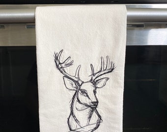 Deer Sketch Embroidered Tea Towel