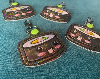 Kawaii Sushi Roll Glitter Snap Tab Embroidered Keychain, Key Fob, Bag Tag
