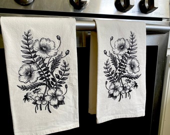 Poppies Embroidered Set of Two Tea Towels