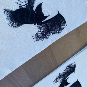 Two Lacy Bat Embroidered Tea Towels image 3