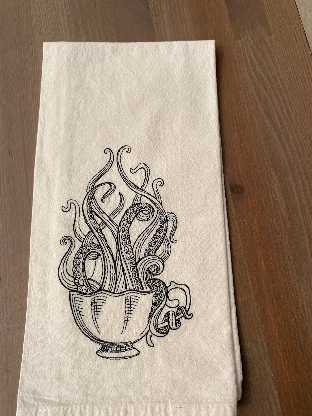 Tentacle Teacup Embroidered Tea Towel Etsy Italia