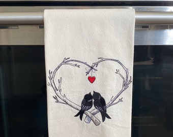 Love Birds Embroidered Tea Towel