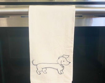 Wiener Dog Embroidered Tea Towel