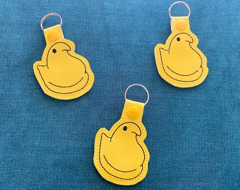Easter Peeps Embroidered Snap Tab Keychain, Key Fob, Bag Tag, Easter Basket Gift