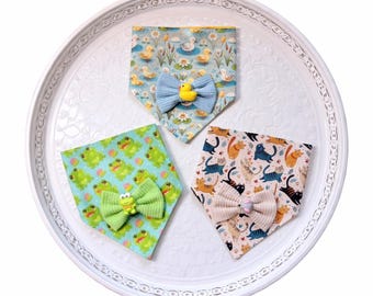 Bandana per animali domestici con papillon / Bandana per cani / Bandana per gatti / Accessorio per animali domestici fatto a mano / Design anatra rana gatto / Abbigliamento primaverile per animali domestici