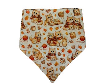 Cute Fall Cats Dog Bandana | Handmade Pet Bandana | Fall Dog Scarf | Autumn Pet Accessories | Dog & Cat Bandana | EllyGang