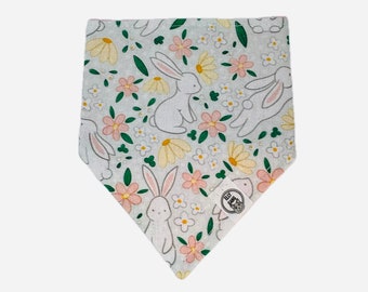 Reversible Snap on Pet Bandanas - Bunny and flowers