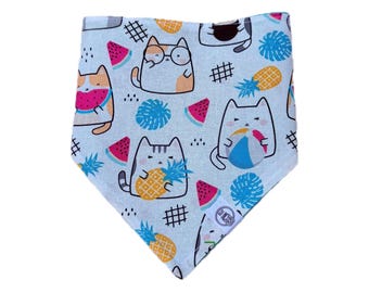 Handmade Cotton Cat Bandana – Reversible Summer Pet Scarf - Summer cats