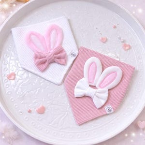 Easter Bunny Dog Bandana with Ears – Handmade Spring Pet Scarf with Bow, Cute Cotton Bandana for Dogs & Cats