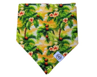 Handmade Cotton Cat Dog Bandana – Reversible scarves for pet - Tropical palm trees