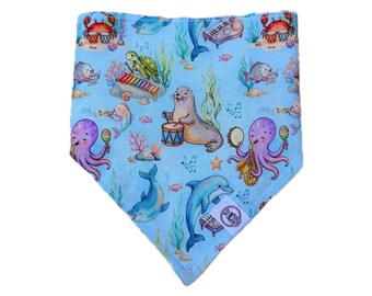 Handmade Cotton Cat Bandana – Reversible Summer Pet Scarf - Cute underwater animals