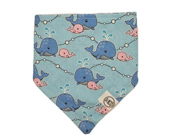 Reversible Snap on Pet Bandanas - Baby whale