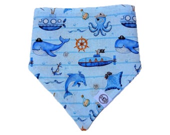 Handmade Cotton Dog Bandana – Nautical Otter Print Pet Scarf - Cat bandana