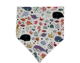 Reversible Snap on Pet Bandanas - Underwater animals