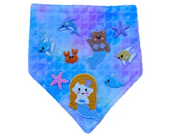 Mermaid Dog Bandana | Ocean Pet Bandana with Sea Animals | Handmade Dog Scarf | Summer Dog Accessory | Cute Beach Pet Outfit - Cat bandana