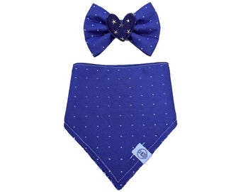 Sparkle Denim Dog Bandana | Handmade Blue Pet Bandana | Rhinestone Dog Scarf | Matching Bow Tie | Cat & Dog Accessories | EllyGang