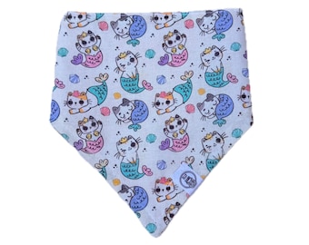 Handmade Cotton Cat Dog Bandana – Reversible Summer Pet Scarf with Underwater cats