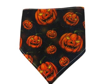 Scary pumpkins Cats Dog Bandana | Handmade Pet Bandana | Fall Dog Scarf | Autumn Pet Accessories | Dog & Cat Bandana | EllyGang