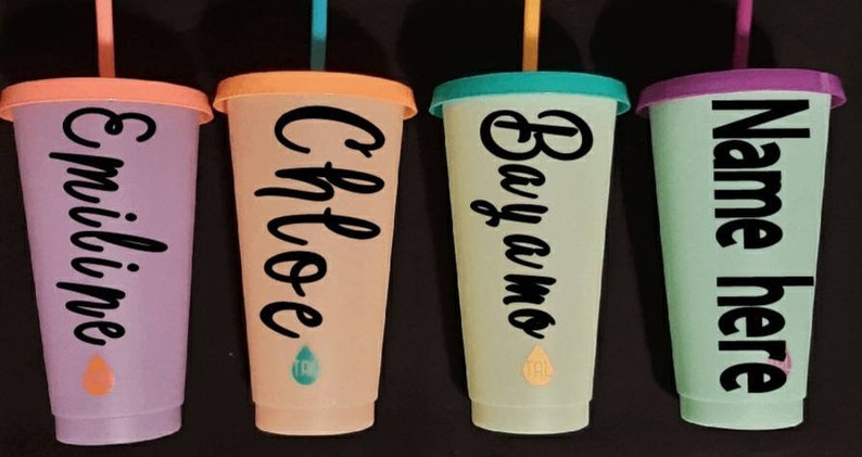 Personalized color changing cups with straw