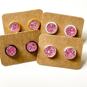 8mm Pink Sparkle chunky Druzy Studs