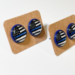 12mm Police USA flag earrings.