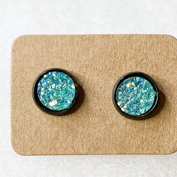 8mm Turquoise Druzy Studs