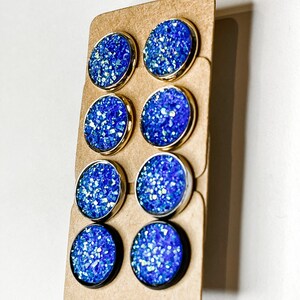 12mm Medianoche Destello Azul Faux Druzy Studs