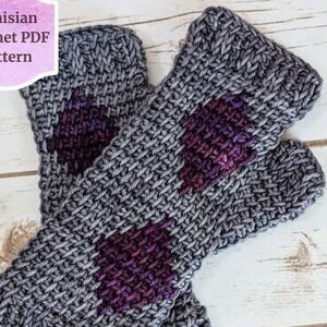 Purple Diamonds Fingerless Mittens
