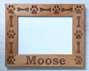 Custom Dog Picture Frame, Dog Bones, Paw Prints, Personalized Dog Name Frame, 4x6, Laser Engraved