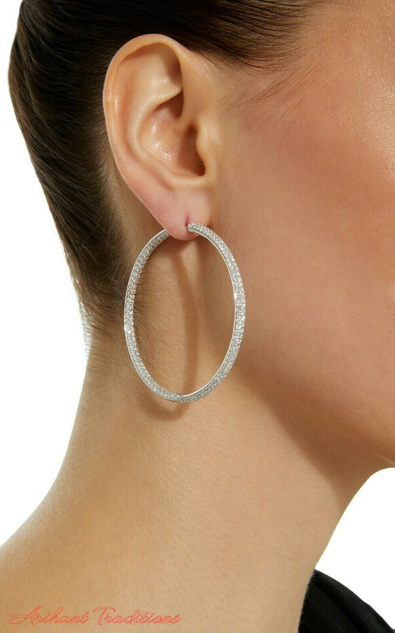 2 Inch Women's Large Pave Hoop Earrings 14k White Gold | Etsy