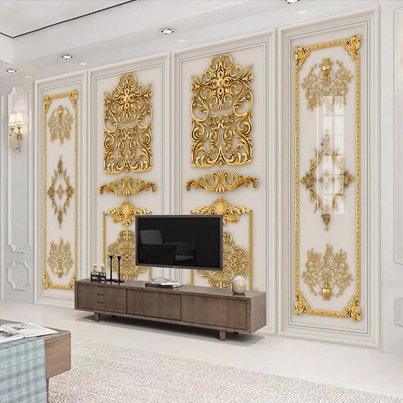 3D Stereo Gold Embossed Wallpaper/ Flowers Mural/ Bedroom Wall Etsy