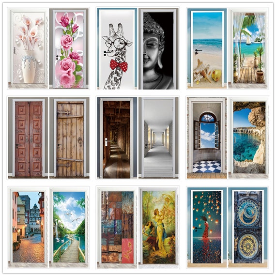 2Pcs 3D Door Wall Fridge Sticker Wrap Mural Scene Self Adhesive Home Decor Decal 2Pcs 3D Door Wall Fridge Sticker Wrap Mural Scene Self Adhesive Home Decor Decal