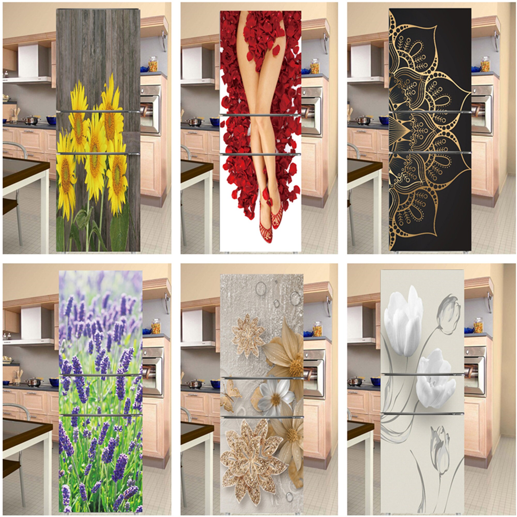 Flowers Pattern Fridge Decal Self Adhesive Wall Stickers Peel Etsy