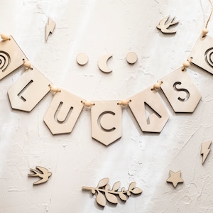 Guirnalda personalizada nombre madera. Banderines de letras, decoración habitación del bebé