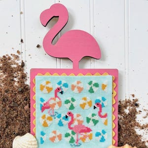 THE FLAMINGO Finishing Board for Petal Pusher’s Party Crashers Pattern- Cross Stitch Finishing Board and Stitching Sprinkles Charms Pack/Kit