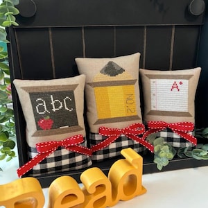 School of Spools Trio and Shaker Shelf by Crafty Bluebonnet Designs and Scarlet Sky Designs - Cross Stitch Pattern & Finishing Kit
