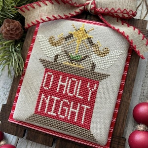 Afwerking ornament en O Holy Night-spoel van Crafty Bluebonnet Designs - kruissteekpatroon en bord | Pakket | Instellen: