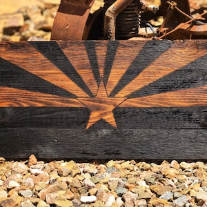 Handmade Arizona State Flag Wall Art, Rustic Burnt Wood Decor for Arizona Homes, State Pride Gift, Custom Southwest Wall Hanging