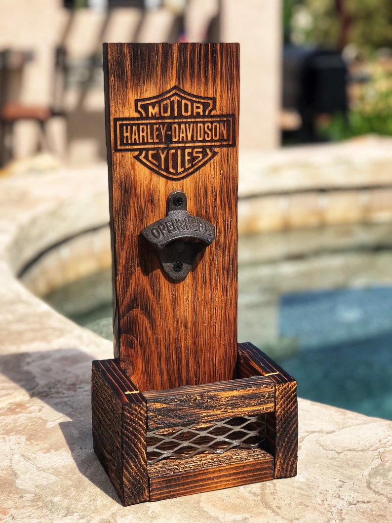 Harley Davidson Bottle Opener Harley Bar Wooden Bottle Etsy